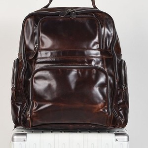 Genuine Leather <b>Backpack</b> <b>15</b> <b>Inches</b> <b>Laptop</b> Bag For Men Casual Business Style Oil Wax Finish Solid Color Durable Design - Product Image 4