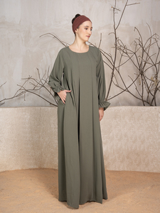 Ensemble Abaya et Hijab en Polyester Brodé pour Femme - Robe de Mariage Musulmane à Manches Longues Coupe Ample pour l'Aïd et Usage Quotidien - Product Image 5