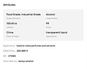 Alcohol Bencílico de Grado Industrial Alimentario CAS 100-51-6, Disolvente Natural para Fijador de Perfumes y Cosméticos - Product Image 6