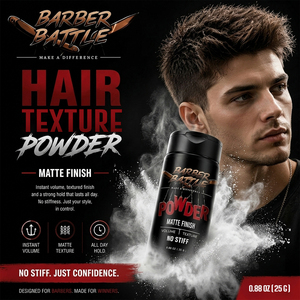 Fornitore per Barbieri con oltre 20 anni di esperienza: BARBERBATTLE OEM Private Label Polvere Modellante per Capelli da Uomo, Tenuta Flessibile, Polvere Leggera 25g 0.88oz - Product Image 1