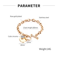 Pulsera de acero inoxidable con hebilla OT, joyería con letras personalizadas con logotipo, cadena de oro, circonia, brazalete con abalorio de corazón Cristiano