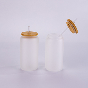 USA Warehouse Stocked RTS 16oz Sublimation <strong>Glass</strong> Can Clear <strong>Frosted</strong> Sublimation Blank Mason Soda Beer Cups White PP Bamboo Lid - Product Image 3