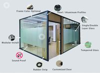 Cloison de séparation en verre style français avec cadre en aluminium pour bureau, cloison amovible modulaire acoustique pour intérieur