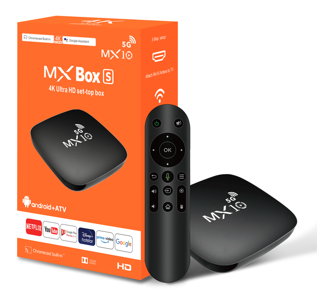 Newest Android 13.0 TV Smart Set Top Box 5G+ATV Dual System Band Wifi BT Quad Core MX10 5G Set Top Box Tv