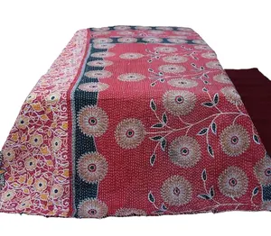 Couette en Patchwork indien réversible, style ethnique, faite à la main, couvre-lit, Sari Gudri Ralli, coton Kantha