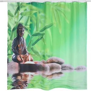 Digital Fabric Shower Curtain Bamboo Design Polyester Shower Curtain 72X72 Inch Size Fabric Shower Curtain Set of 13