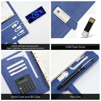 En gros personnalisé A5 bleu PU cahier en cuir avec arbre Texture agenda à feuilles mobiles pour personnel et banque de puissance U disque utilisation pour les cadeaux