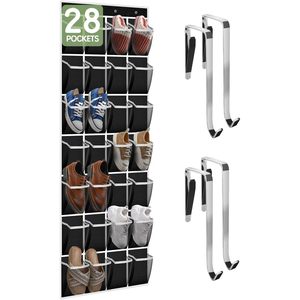 28 Pocket Over The Door <b>Shoe</b> Organizer Breathable Mesh Hanging <b>Storage</b> Rack For Closet <b>Space</b> <b>Saving</b> <b>Shoe</b> Rack - Product Image 1
