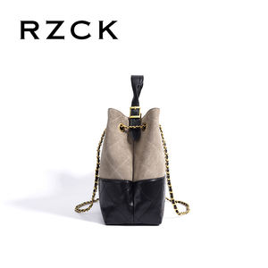 RZCK autunno retrò di lusso da donna in pelle sintetica borsa geometrica grande secchio trapuntato Tote Bag catene Casual elegante in pelle scamosciata - Product Image 6