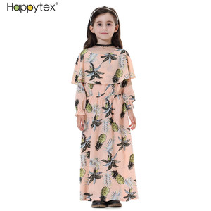 Verano al por mayor islámico niños estampado vestido suave cuello redondo de longitud completa musulmán niños vestidos para niñas Oriente Medio Dubai traje - Product Image 5
