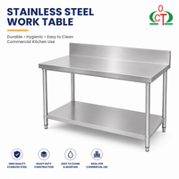 Meja Kerja Stainless Steel 304 Komersial dengan Backsplash, Kapasitas Beban Berat 600kg, Meja Persiapan Dapur Bersertifikasi CE, Harga Pabrik Inox