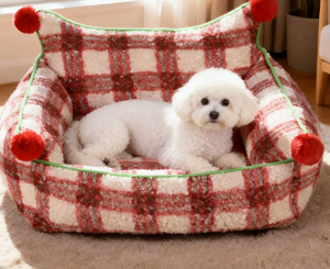 Nouveau Lit pour Animaux de Compagnie en Plaid Rouge du Nouvel An, Amovible, Lavable, Chaud, Nid pour Chat et Chien, Lit d'Intérieur pour Animaux de Compagnie pour les Fêtes - Product Image 1