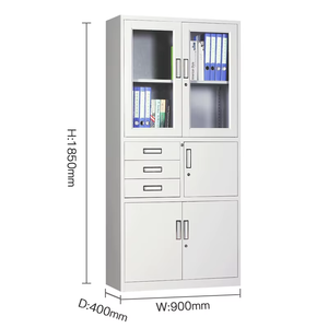 Armoire <span class=keywords><strong>de</strong></span> classement moderne en verre et acier à 3 tiroirs avec coffre-fort intégré, rangement métallique pour dossiers, idéale pour les ateliers (vente en gros) - Product Image 2