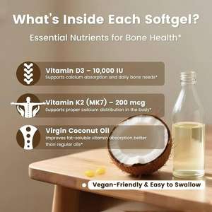 Complément alimentaire à base de vitamine D3 + K2 en capsules molles avec huile de noix de coco, marque propre OEM/ODM - Product Image 2