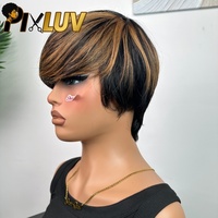 Penjual Grosir Wig Rambut Manusia Bob Pendek, Wig Rambut Manusia Pixie Cut untuk Wanita Kulit Hitam, Wig Pixie Cut Berwarna Highlight, Rambut Asli