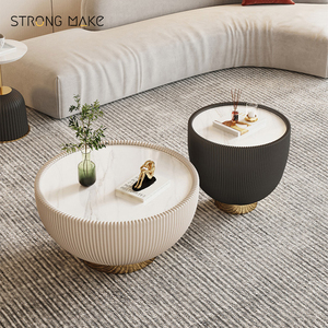 Mesa auxiliar de gran oferta, mesas de centro de piedra sinterizada de cuero antiguo de lujo modernas redondas negras para sala de estar - Product Image 4