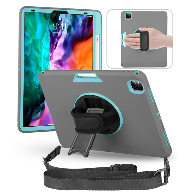 Built-in Smart Stand Tablet Case for Apple iPad Pro 12.9 2021/2020 Case with Shoulder Strap for Kids Shockproof Cover