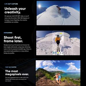 Cámara Deportiva <span class=keywords><strong>Insta</strong></span> <span class=keywords><strong>360</strong></span> X3 Original, Video 5.7k, Modo HDR Activo, Resistente al Agua 10m, con Adhesivo para Selfies - Product Image 3