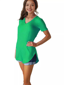 T-<span class=keywords><strong>shirt</strong></span> décontracté pour femme à manches courtes, col en V profond, couleur unie, respirant, coupe ample, style européen et américain, pour tous les jours - Product Image 5