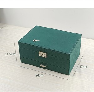 <strong>Lockable</strong> Large 3 Layer Green Suede <strong>Jewelry</strong> Necklace Rings Earrings Storage <strong>Box</strong> With Removable Tray - Product Image 3