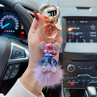 En gros Dessin Animé Électrolytique Couleur Porte-clés Pompon Porte-clés Ours Blingbling Porte-clés pour Dame (KC313C)