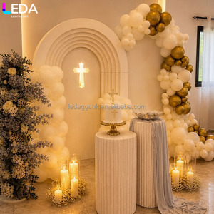 ฉากหลังงานแต่งงาน LEDA สไตล์เจ้าหญิงทันสมัยเรียบง่าย สีขาว ประดับด้วยลูกโป่งแขวน พร้อมไฟ LED และอะคริลิค - Product Image 4