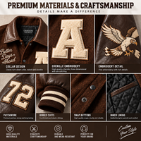 Veste universitaire personnalisée en chenille brodée, col rabattu, corps en laine, manches en cuir PU, motif aigle vintage, veste de style Letterman