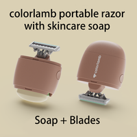 Colorlamb Rasoir manuel portable pour femme, style ours mignon, cinq lames, 1 cartouche de sécurité, 1 savon de soin de la peau, ensemble de rasoir