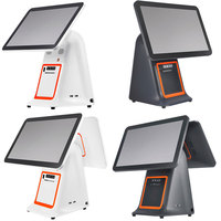 Système POS tout-en-un industriel robuste à double écran JSJ JSJ95 avec lecteur de code QR et lecteur de carte, système d'exploitation Android/Windows/Linux