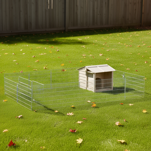 Recinto Plegable Grande de Hierro Galvanizado para Animales, Puertas y Corrales para Mascotas, Rectangular, Estilo Moderno para Exteriores, Plateado - Product Image 2