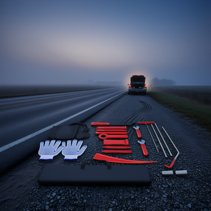 Kit d'urgence routier 24 pièces en acier inoxydable rouge pour réparation de vitres de voiture, pompe à air et réparation de portes - Product Image 2