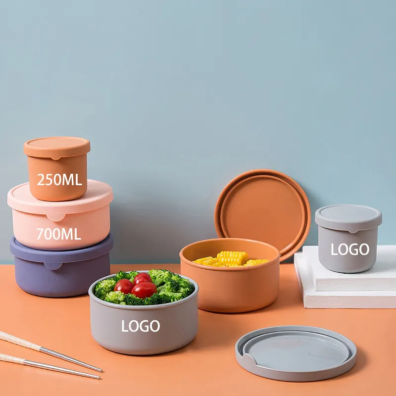 Neues Design 250 ml versiegelt runde Lebensmittelaufbewahrung & Behälter BPA-frei tragbare Mikrowellen-Silikon-Bento-Lunchbox für Kinder Schule