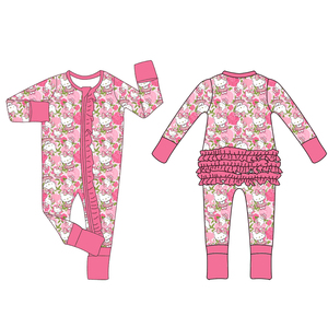 Baju tidur piyama anak-anak bersertifikasi CE jangkauan CPC Romper Zippy Ruffle bulan sabit bambu untuk anak-anak dengan pegangan Logo kustom - Product Image 3