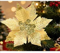 Grandes fleurs de poinsettia à paillettes de Noël, ornements pour arbre de Noël avec longues tiges, décorations de fête de Noël DIY