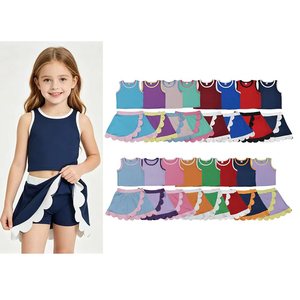 Conjunto Deportivo Casual de Verano para Niñas, Camiseta sin Mangas de Algodón Orgánico con Estampado y Falda con Borde Festoneado, Ropa Deportiva para Hermanas, Yoga - Product Image 1