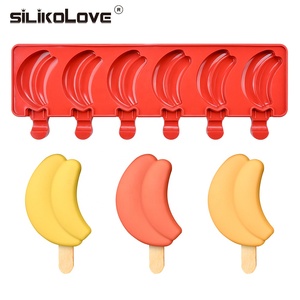 New 6-Cavity Banana-Shaped Silicone Cream with Popsicle Sticks, BPA-Free Fruit <b>Ice</b> <b>Pop</b> Tray Mold - Product Image 1