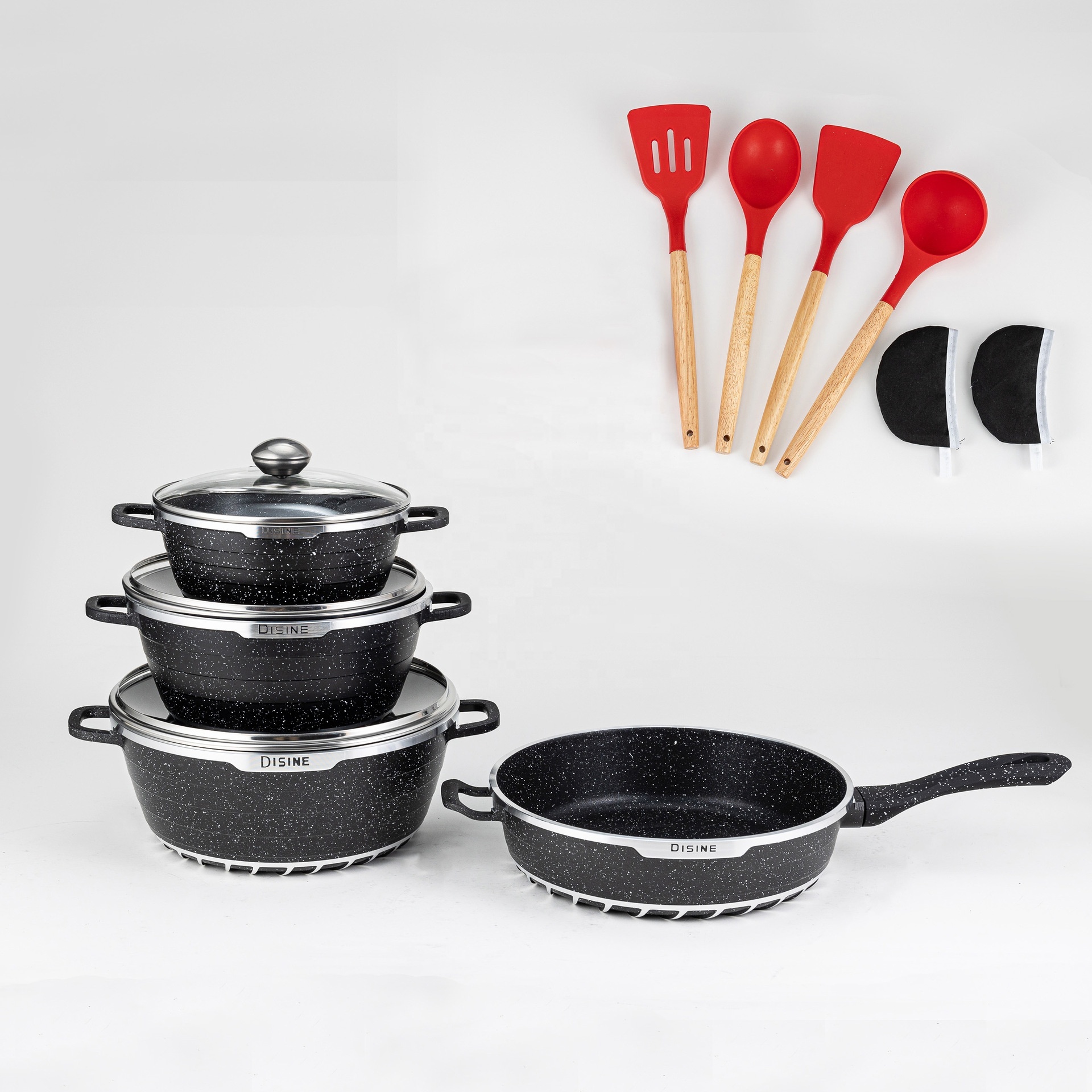 High Quality Soup Pot Set Non Stick Cooking Pot Aluminum Cookware Set 13pcs Casting Fry Pan With Silicone Cooking Utensil · image 4
