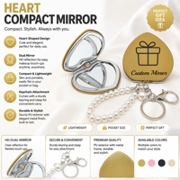 Miroirs cosmétiques miniatures personnalisés avec logo de marque, en cuir PU, miroir de poche pliable compact en forme de cœur avec logo d'entreprise