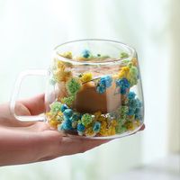 Mug à café en verre 7oz, forme carrée, double paroi, motif floral - Tasse en borosilicate haute résistance à la chaleur pour expresso, thé, cadeau pour la maison
