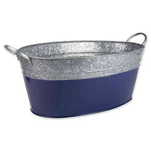 <b>Galvanized</b> Metal <b>Tub</b> Oval Shape Metal Ice Bucket with Sided Handle - Product Image 2