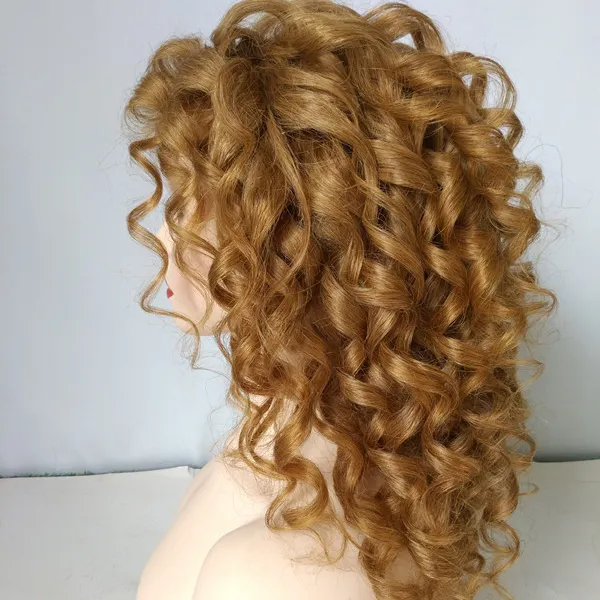 DREAM.ICENatural hairline honey blonde color wavy Mongolian 13x4 13x6 kinky curly hair full swiss lace front wigs with baby hair