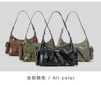 Tas Selempang Wanita PU Vintage Y2K, Kapasitas Besar, Tas Bahu Retro, Tas Tangan, Logo Custom, Supplier Grosir