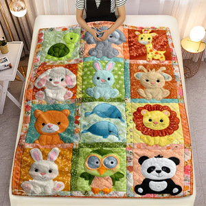 Couverture en peluche Raschel à motif d'animaux de dessin animé, matelassée, rectangulaire, écologique, lavable en machine, pour une utilisation à la maison en toutes saisons - Product Image 1
