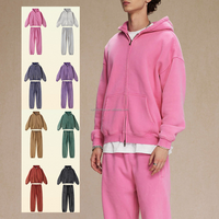 Sudadera con capucha de doble cremallera, personalizada con bordado y estampado, con efecto lavado ácido, de forro polar liso, oversize, estilo retro vintage, ecológica, unisex
