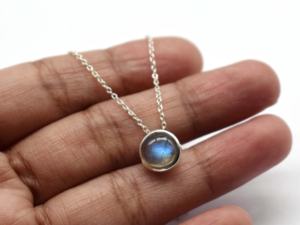 Natural Blue <b>Fire</b> Labradorite Cabochon 8mm Round Gemstone 925 Sterling Silver Handmade Pendant - Product Image 5