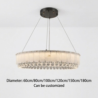 Luminaire suspendu LED personnalisé OEM en cristal d'albâtre espagnol K9, grande taille, garantie 3 ans, en laiton doré, pour usage commercial