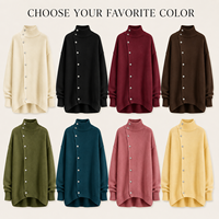 Kardigan Panjang Wanita OEM 100% Wol Asimetris Kancing Tekan Kerah Tinggi Longgar Oversize 8 Warna