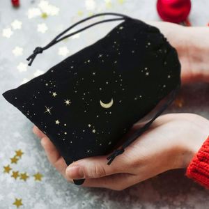 Custom Dice Jewelry Gift Wrap Wedding Anniversary <b>Draw</b> <b>String</b> Moon Stars Black Velvet Dust <b>Bag</b> for Candle - Product Image 6