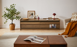 Meuble TV moderne pour salon, grand rangement, design à 4 tiroirs, verre trempé, ports de charge intégrés, éclairage LED ambiant, compatible avec les téléviseurs de 75 pouces et plus - Product Image 5