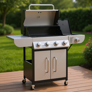 Barbecue au gaz propane 4 brûleurs, surface de cuisson de 425 pouces carrées, grilles en acier au carbone, barbecue d'extérieur avec étagères latérales, design moderne - Product Image 2